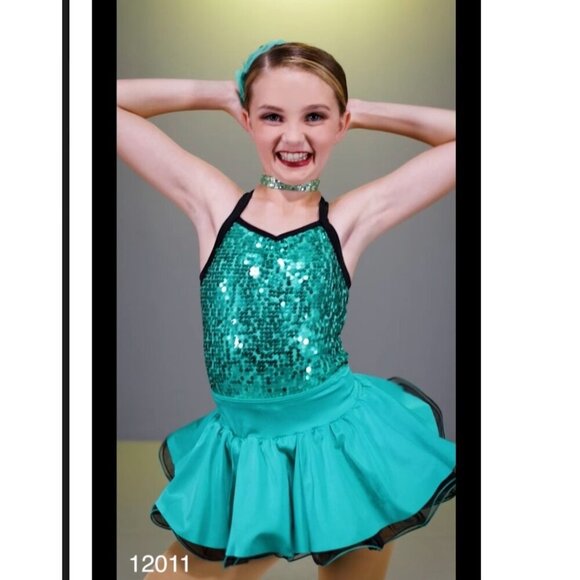WEISSMAN MEDIUM CHILD 3 PIECE DANCE COSTUME GREEN BLACK - Picture 10 of 15